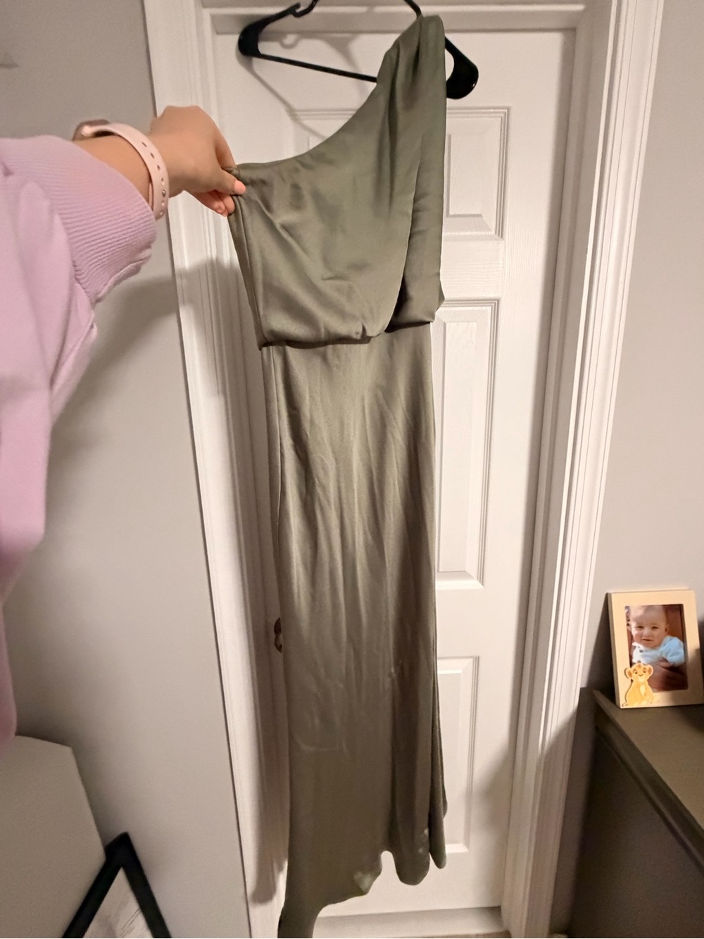 Jenny Yoo Olive Satin One-Shoulder Dress